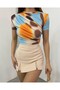 Waist and Shoulder Gathered Tie-Dye Print Sendy Blouse - Apricot Color - 3