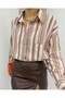 Embossed Striped Single-Pocket Oversized Shirt - Brown - 5
