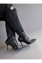 Women's Black Stretch Leather Thin Heeled Boots |   Luxury Stylish Stiletto Boots Model - 3