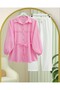 Stoned Buttoned Waist Tie Lace Detailed Shirt - Pink - 3