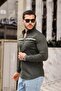 Men's Slim Fit Striped Long Sleeve Tight Khaki Denim Shirt - 3