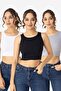 Women's Cotton Camisole Halter Neckline Thick Strap Crop White Black Gray 3 Pack
