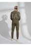 Unisex khaki Corded Fabric fleece-lined crew neck slim fit pocket set - 6