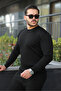 Men's Crew Neck Long Sleeve Black Knitwear Sweater - 2