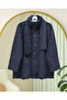 Bearded Jacket with Scarf Detail and Buttoned Front - Navy