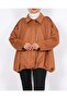 Shoulder Epaulettes, Front Zipper, Lined Suede Jacket - Tan - 2