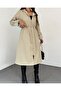Hooded Quilted Trench Coat - Squeeze Waist and Lining, Stone Color - 5