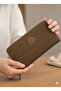 Women's Tan Crinkle Fabric Large Horizontal Wallet 10X20Cm