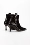 Women's Black Patent Leather Pointed Toe Thin Heeled Comfortable Stylish Buckle Detailed Boots - 3