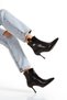 Women's Black Patent Leather Pointed Toe Thin Heeled Comfortable Stylish Buckle Detailed Boots