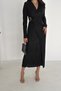 Double-Breasted Neck Buckle Detail Women's Black Pleated Dress - 6