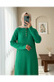 Polo Neck Buttoned Knitwear Dress -Green
