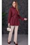 Women's Burgundy Hijab Mobile Belted Buttoned Poplin Tunic Shirt Comfortable Fit - 5