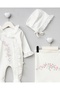 Floral Embroidered Lace Detail 3-Piece Organic Hospital Discharge Set 100% Cotton Newborn Baby Girl - 6