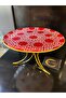Glass Decorative Display Stand with Line Detail Metal Gold Legs, Stand, Kura Piped K - 6