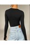 Women's Black Crew Neck Finger Detail Blouse Slim Body with Fleece Inside 2-Piece - 3