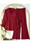 Top Buttoned Sleeve Lace-Up Crinkle Suit - Burgundy - 3
