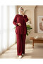 Top Buttoned Sleeve Lace-Up Crinkle Suit - Burgundy - 2