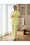 Top-Buttoned Drawstring Sleeve Crinkle Set - Light Yellow - 2