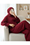 Top Buttoned Sleeve Lace-Up Crinkle Suit - Burgundy