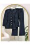 Buttoned Front Trousers Denim Suit - Navy - 5