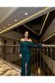 Fkuro glittery stretch fabric front double flounce evening dress emerald 583112 - 2