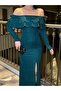 Fkuro glittery stretch fabric front double flounce evening dress emerald 583112 - 3