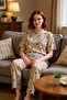 Women's Heart Pattern Short Sleeve Pajama Set Comfortable Knitted Fabric Home Wear Elegant Design