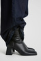 Women's Black Square Toe Thick Heeled Stretch Boots