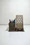 Pen Holder & Phone Stand – Geometric Pattern – Walnut Brown (Dark Wood) - 2