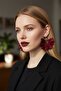 Gold Color Women's Dangle Earrings – Burgundy Fabric Beaded Design - 3