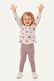 Flower Patterned Ribbed Knit Corded Fabric Girl's Set - 5