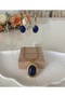 (Earrings & Necklace) Steel Chain Navy Blue Lapis Natural Stone Necklace & Earrings Set Long-Lasting Designs in Gift Box - 2
