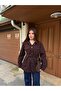 Women's Belted Denim Jacket with Pockets - Brown Jean Coat - 4