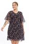 Apsen Women's Floral Print Angel Sleeve Plus Size Chiffon Black Dress 4496-100 - 3