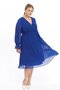 Apsen Women's Cobalt Double-Breasted Belted Plus Size Long Sleeve Chiffon Dress 4450-110