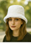 White Women's Plush Bucket Style Fisherman Bucket Hat (Standard with Inner Lining)