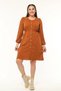 Apsen Women's Tan Long Sleeve Elastic Waist Button Detailed Knit Dress 4482-105