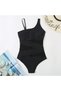 Gathering Black Tulle Detailed Women's One Shoulder Bodysuit Gathering Swimsuit - 8
