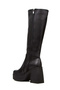 Women's Black Faux Leather Skin Lightweight Platform Heels Simple Stylish and Comfortable Boots - 8