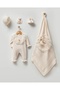 Knitted Lacy 5-Piece Organic Hospital Discharge Set Cream 100% Cotton Newborn Baby Girl - 2
