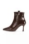 Women's Brown Patent Leather Pointed Toe Thin Heeled Comfortable Stylish Buckle Detailed Boots - 4