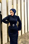 Seçil Glittery Hijab Evening Dress Navy Blue - 4