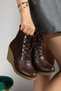 Luxury Women's Brown Leather Lace-Up and Zipper Wedge Heel Boots & Booties - 4