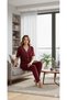 Women's Burgundy Color Ribbed Short Sleeve Shirt Pajama Set - 3