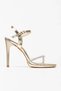 Women's Gold Wrinkled Patent Leather Evening Dress Shiny Drop Stone Thin Heeled Platform Summer Stylish Shoes