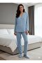 Long Sleeve Piped Shirt Collar Modal Cotton Pajama Set Lna30Ptly01