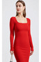 Red Square Neck Long Sleeve Lycra Long Dress - 2