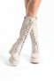 Women's Cream Below-Knee Lace-Up Thick Heeled Zippered Boots - 8