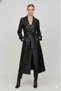 Women's Black Lined Faux Leather Trench Coat with Belted Waist and Epaulettes - 4